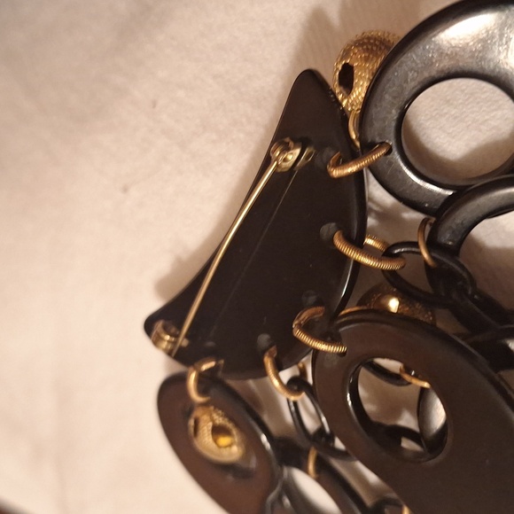 Vintage 80's Black & Gold Statement Brooch EDGY RETRO Modernist Dangle Large - Picture 6 of 6